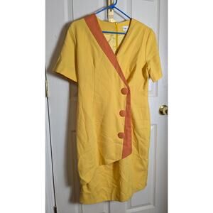 VTG 1980's Bold Yellow Orange Accent Buttons Asymmetrical SPIEGEL Dress 12 Large